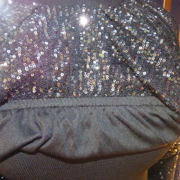 ENDLESS ROSE GOTH WEDDING HOLIDAY PARTY BLACK SILVER CROP SEQUIN BLOUSE TOP L - Picture 6 of 12